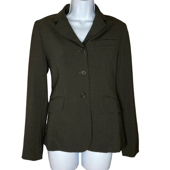 Theory Women's Dark Brown Wool Blend Blazer Jacket Button Front V-Neck Size XS - Picture 1 of 16